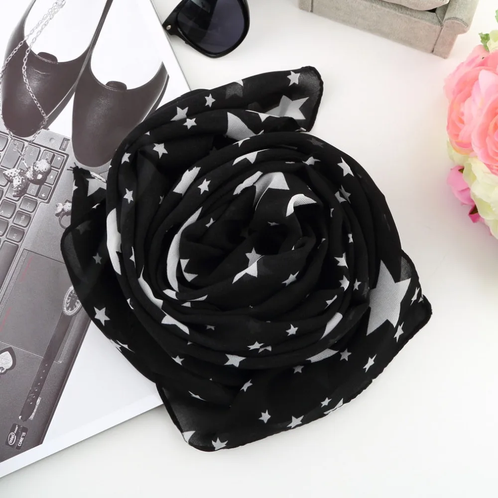 1Pcs Women Winter Necessity Black White Stars Scarf Chiffon Large Shawl Soft Comfortable Fashion Elegant Lady Autumn | Аксессуары для
