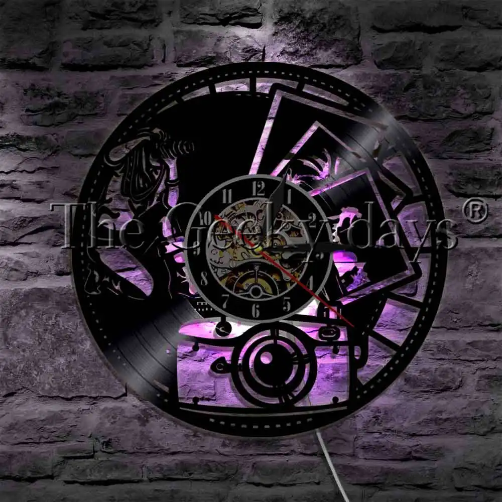 Настенные часы с виниловой пластиной современная настенная лампа для фотосъемки