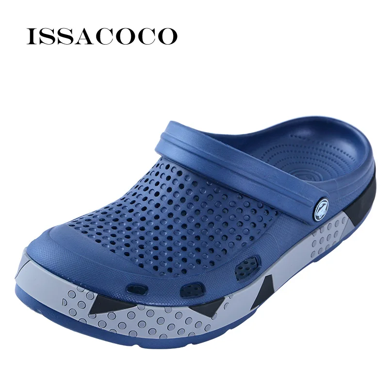 Blue ISSACOCO/мужские шлепанцы; прозрачная обувь; дышащая обувь с отверстиями для мужчин; пляжные сандалии; летние пляжные вьетнамки; Pantuflas - Цвет: Blue