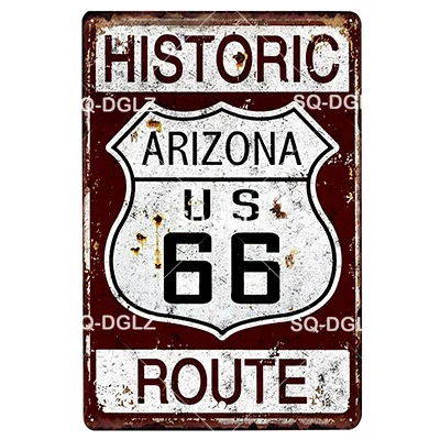 [SQ-DGLZ] мотель ROUTE 66 Оловянная вывеска Настенный декор американцы мужские уличные металлические поделки живопись Plaques 66 ROUTE США карта художественный плакат