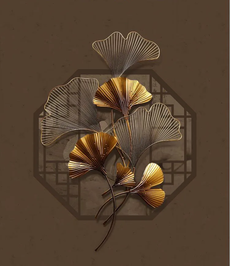 Современная кованая Роскошная настенная подвеска Ginkgo, украшение для дома, гостиной, дивана, фоновая настенная наклейка, аксессуары для росписи