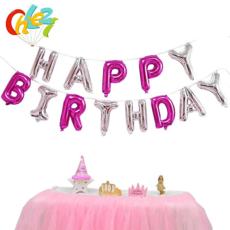 Воздушные шары в виде букв Happy Birthday золотистые серебристые розовые синие