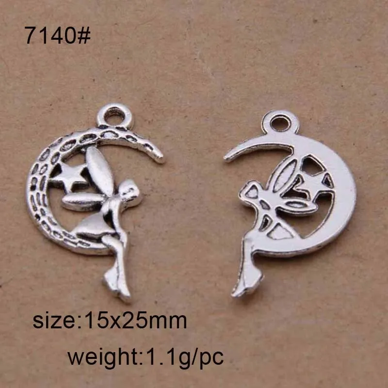 antique silver Высокое качество 50 шт./лот 15*25 мм Модный старинное серебро Луна дух эльф Милая Подвеска для изготовления ювелирных изделий - Окраска металла: antique silver