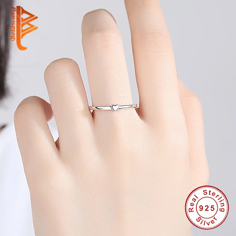 BELAWANG 100% 925 Настоящее серебряное кольцо кольца любящее сердце свадебные ювелирные