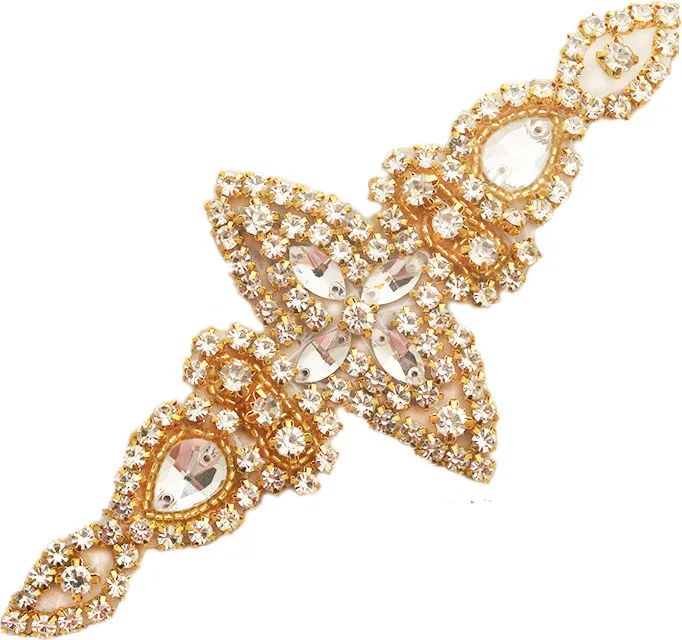 A Gold Серебро/розовое золото Свадебная аппликация из страз кусок кристалл бисером аксессуары для свадебного платья свадебный пояс головной убор сумки - Цвет: A Gold