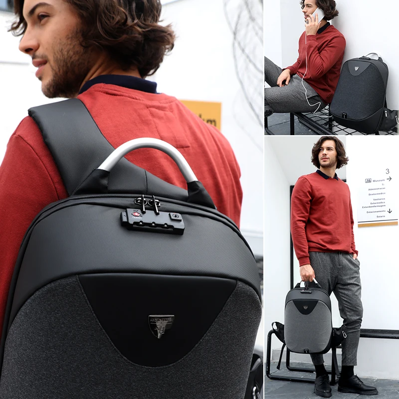 Рюкзак мужской непромокаемый под ноутбук с USB портом для зарядки и замком|Мужские