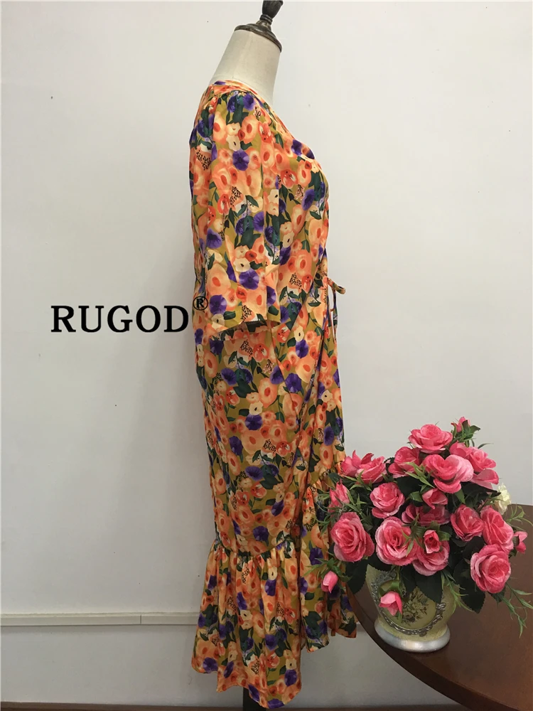 RUGOD корейское длинное женское платье с цветочным принтом летнее Романтическое Платье макси с v-образным вырезом для сосания vestidos boho Ruffles пляжное платье