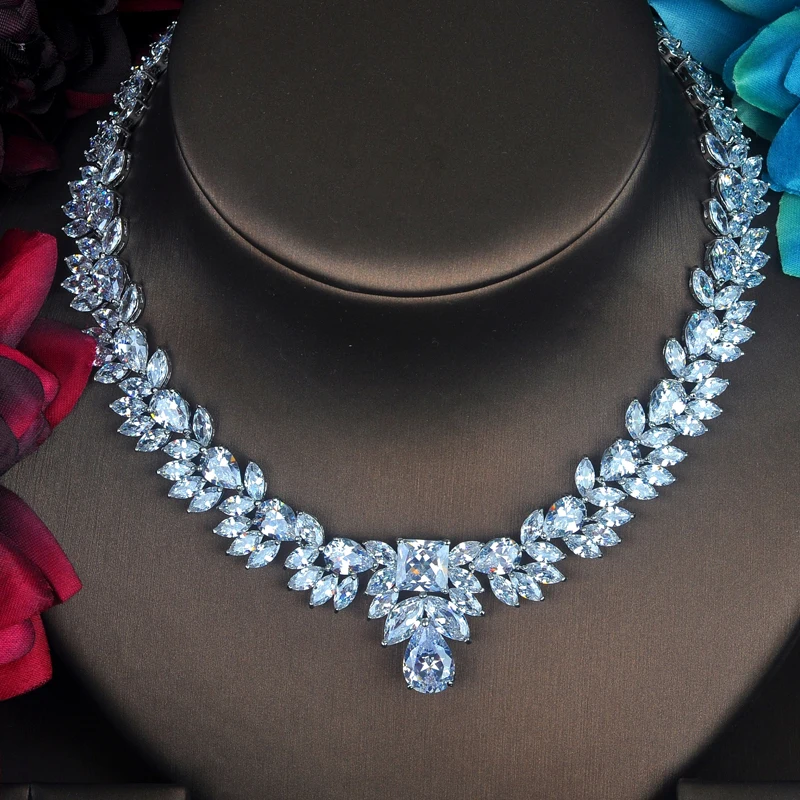 Комплект из колье и серёг для невесты с фианитом|jewelry sets for women|cubic zirconia jewelry setjewelry |