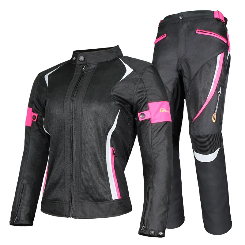 pink set Мотоциклетная куртка для верховой езды, мотоциклетные штаны, ветрозащитная Водонепроницаемая Женская мотоциклетная Защитная Экипировка, костюм, Байкерский комплект одежды - Цвет: pink set