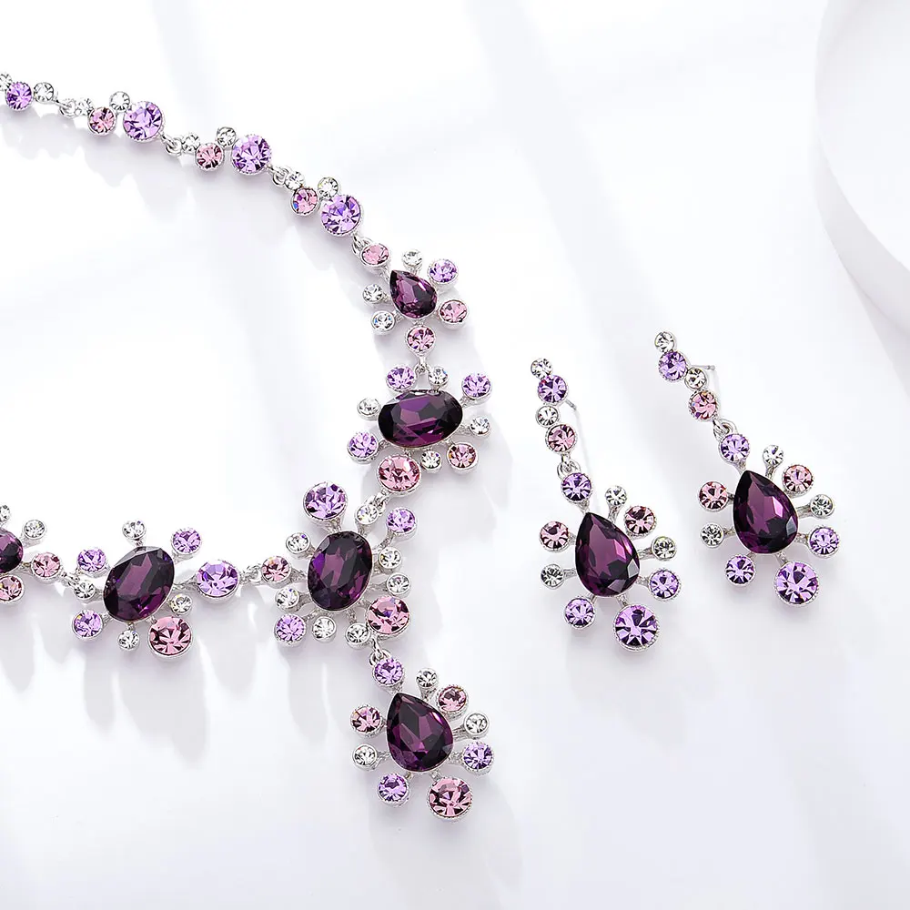 Viennois Rose Gold &amp Silver Color Crystal Drop Earrings Rhinestone Necklace Set For Women Metal Party Jewelry 2019 | Украшения и