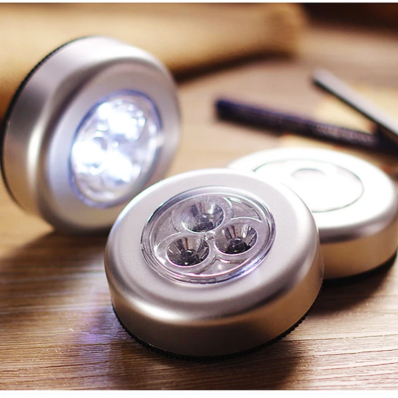 

LED Under Cabinet Light Mini 3 Leds Push Wall Lamp Self-Stick Night Lights Closet Pathway Stair Wardrobe Bedside Car Trunk Light