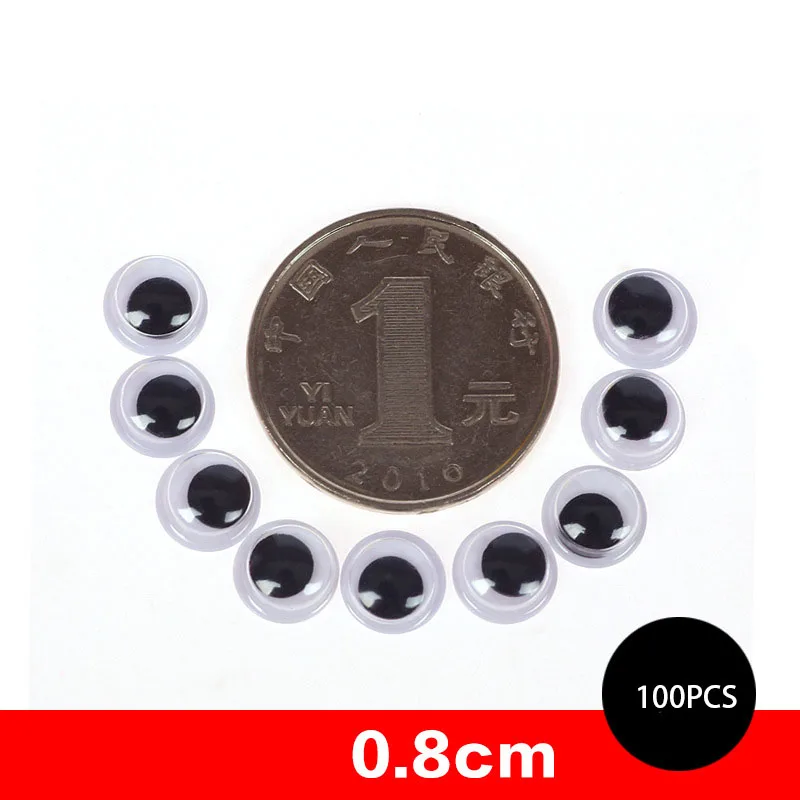 Black and white0.8cm Самоклеющиеся пластиковые глаза куклы для игрушек, глаза Googly, используемые для поделок, аксессуары для кукол 6 мм/8 мм/10 мм/12 мм/15 мм/18 мм/20 мм - Цвет: Black and white0.8cm
