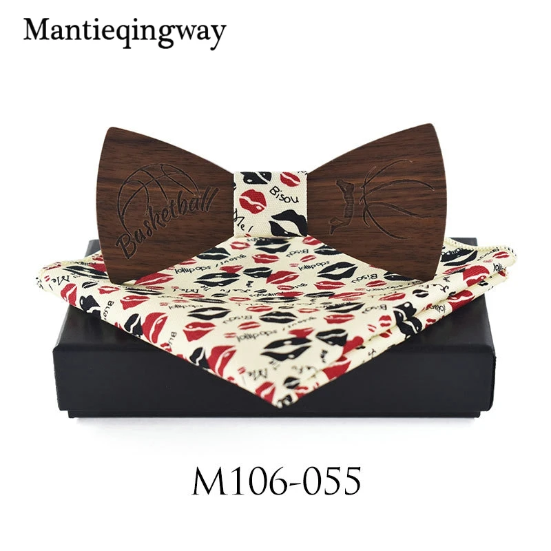 Mantieqingway деревянная бабочка + комплекты носовых платков для мужской костюм