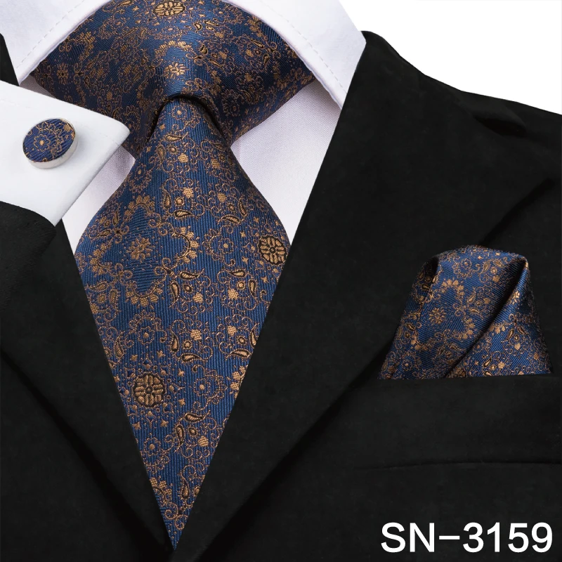 SN-3125 Hi-Tie 8,5 см Шелковый мужской галстук Цветочные Красные голубые галстуки для мужчин Классические Вечерние Свадебный кармашек Квадратные запонки роскошный набор галстуков - Цвет: SN-3159