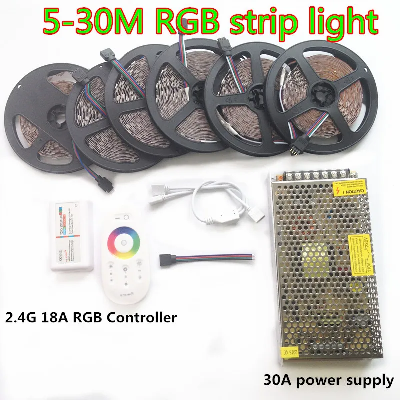 Светодиодная лента 5050 RGB водонепроницаемая 5 м 10 15 25 30 М IP65 + РЧ пульт
