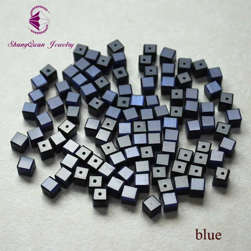 Blue Shangquan 100 шт./лот AAA бусины кошачий глаз 6 мм стеклянные граненые разноцветные кубические бусины ассортимент SQMY66 - Цвет: Blue