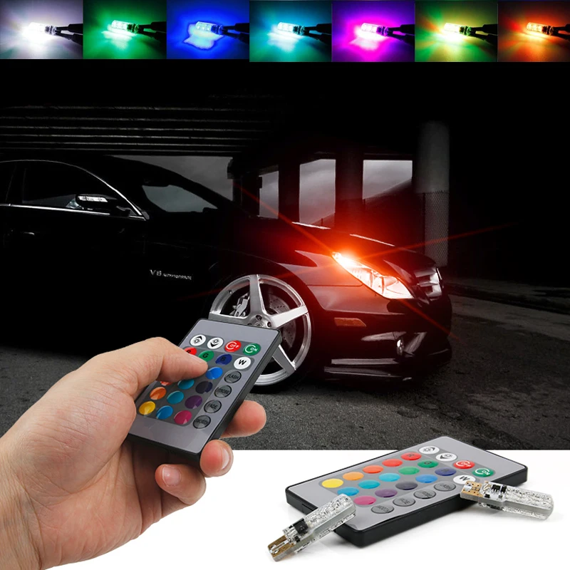 Светодиодные RGB габаритные огни T10 W5W с дистанционным управлением для Ford Focus 2 3 fiesta mondeo ecosport kuga HYUNDAI ix35 Opel Astra