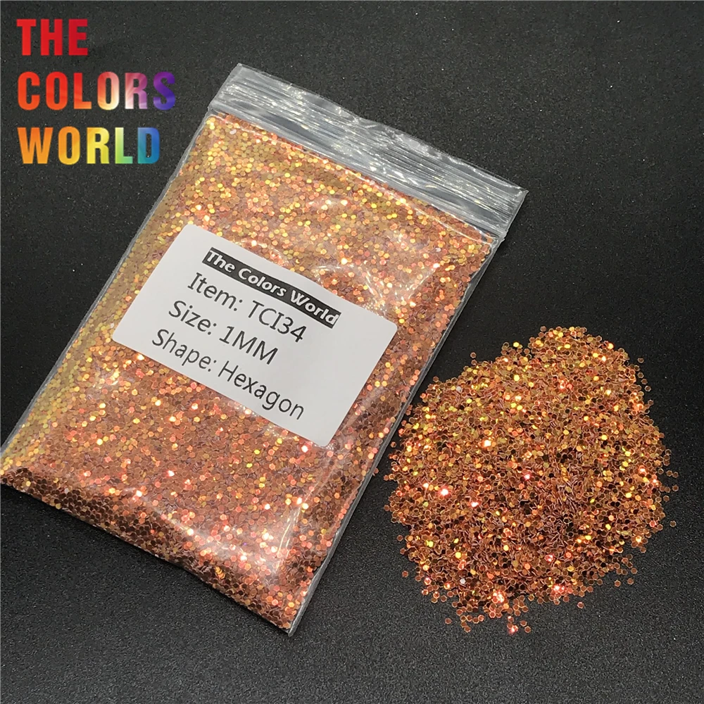 

TCI34 Pearlescent Iridescent Orange Color With Gold Light Hexagon Shape Nail Glitter Nail Art Design Henna DIY Cup Decoration