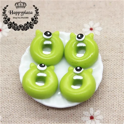 big eye 10pcs 17mm Kawaii Cartoon Animal Donuts Resin Miniature Food Art Flatback Cabochon DIY Decorative Craft Scrapbooking - Цвет: big eye 10pcs