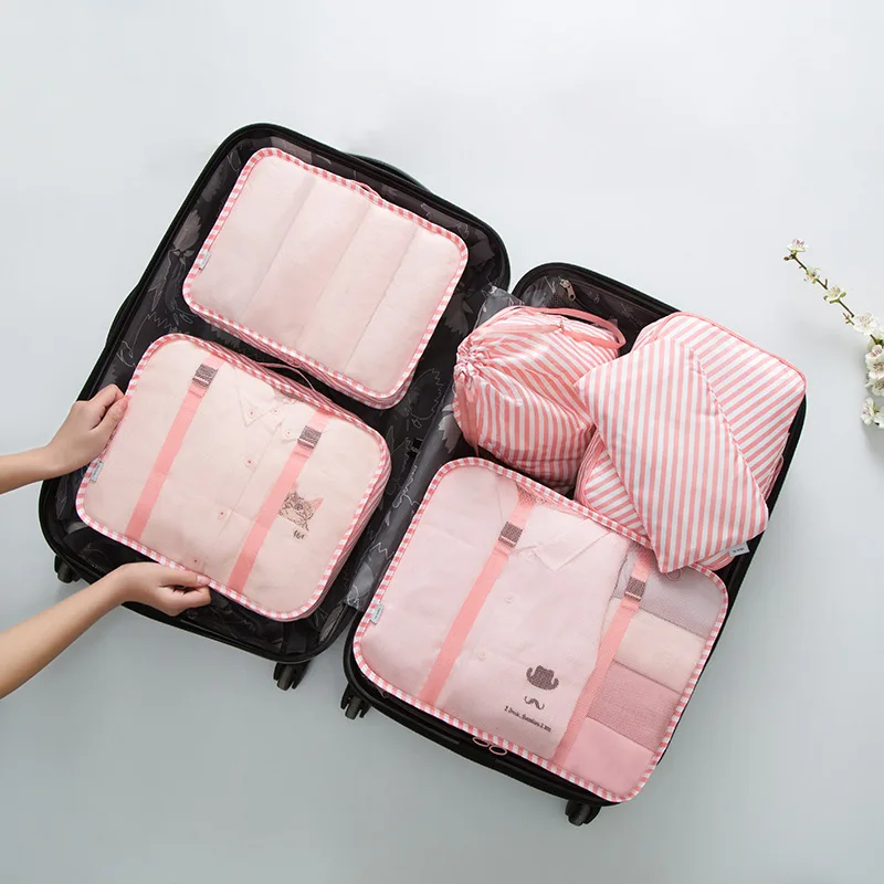 Pink stripe Ruputin 6 шт./компл. Водонепроницаемый Чемодан органайзер для поездок производства мешка для сбора пыли большой для Для мужчин Для женщин Многофункциональный нижнее белье отделка Аксессуары для путешествий - Цвет: Pink stripe