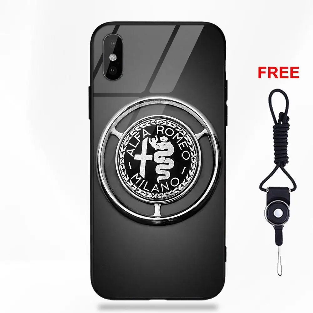 as picture Vvcqod Мягкий ТПУ оправа закаленное стекло Модный чехол Alfa Romeo Логотип для Apple IPhone X XS Max XR 5 5C 5S SE 6 6 S 7 8 Plus - Цвет: as picture
