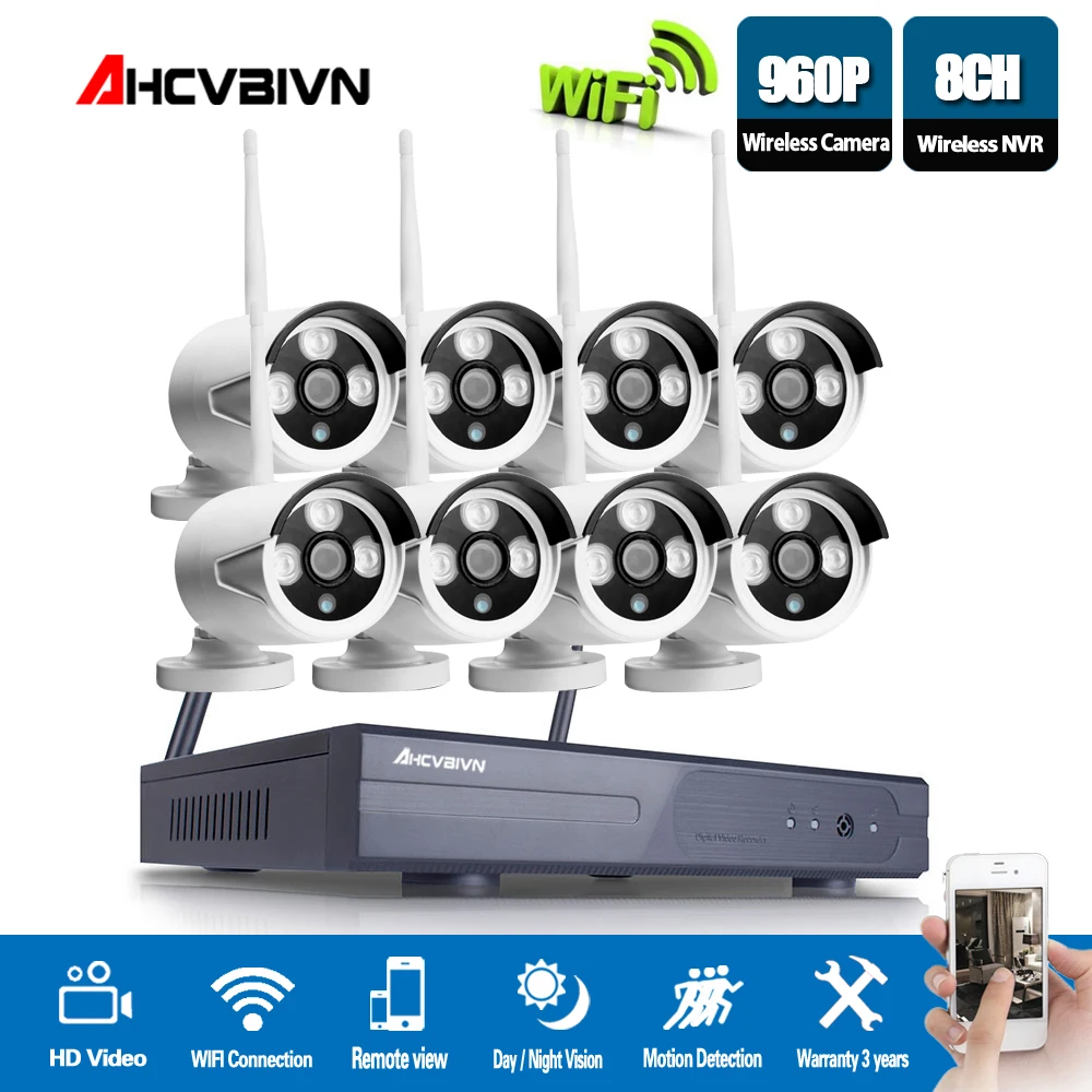 AHCVBIVN Беспроводная CCTV система 960P 8CH NVR комплект HD H.264 IP камера Wifi Домашняя