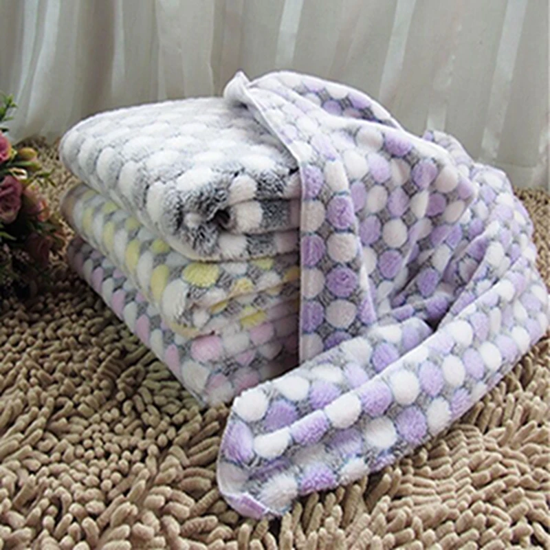 Pet Dog Bed Soft Blanket Coral Fleece Mats Cat Mat Puppy Cushion Sleeping Cover Purple Yellow Dots Supplies | Дом и сад