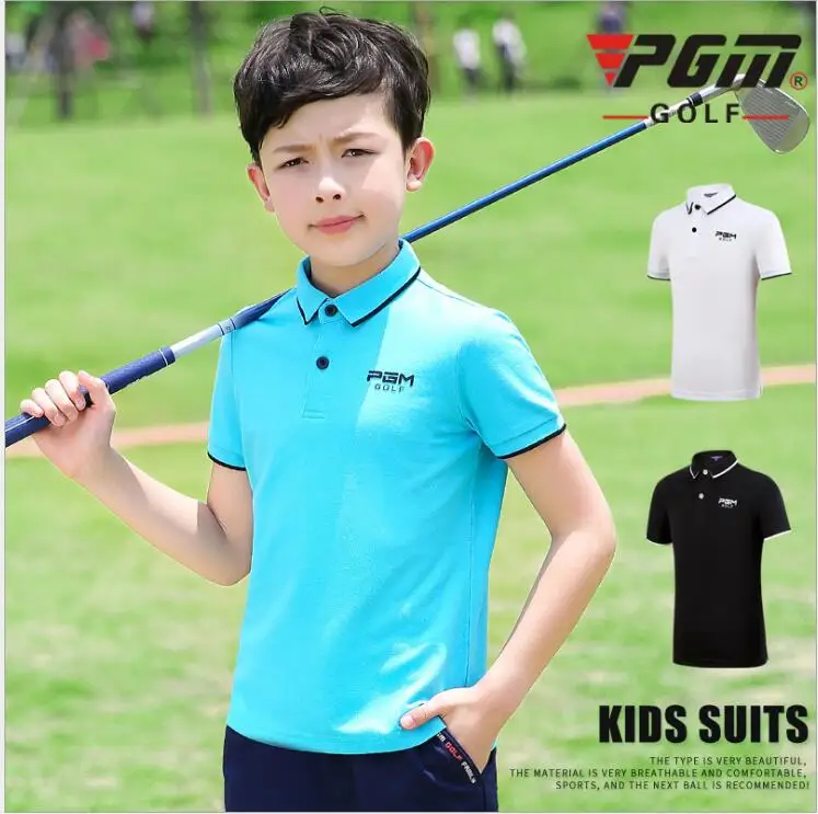 

2019 new children's golf sportswear Boys youth summer Quick Dry breathable Buttons Lapel collar short-sleeved golf t-shirts tops