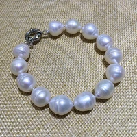 classic screw thread semi baroque stely cylinder elongate rice shape white color natural freshwater pearl bracelet charming