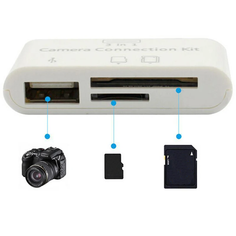 Картридер 3 в 1 для планшета iPad 4 Mini IOS 11 Micro SD MMC TF кардридер USB OTG кабель адаптер