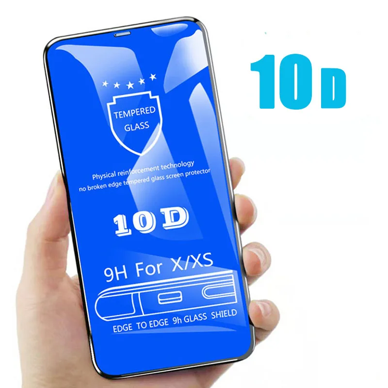 10D защитное закаленное стекло для iPhone 7 8 6 plus полное покрытие Защита экрана X XR XS Max