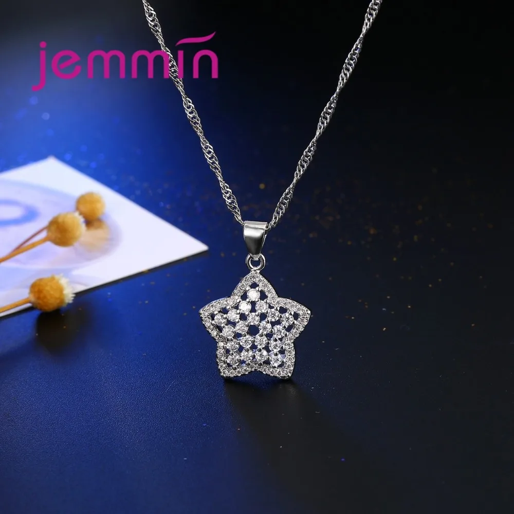 

Brand Geometric Five Star Hollow Clear CZ Crystal Jewelry Sets For Party Women 925 Sterling Silver Bridal Wedding Sets