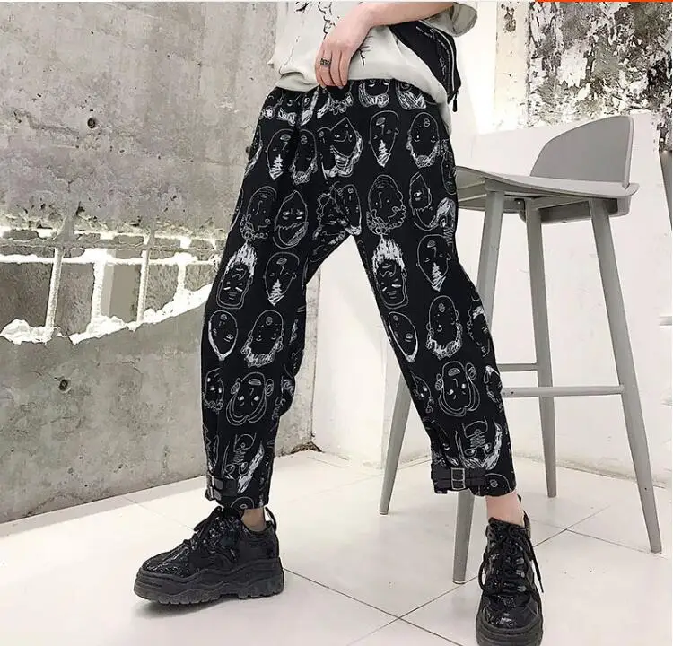 M-xl! Летние Новые мужские Свободные повседневные штаны с персональным принтом из мультфильмов, Мужские Молодежные штаны-шаровары в стиле хип-хоп, девять штанов