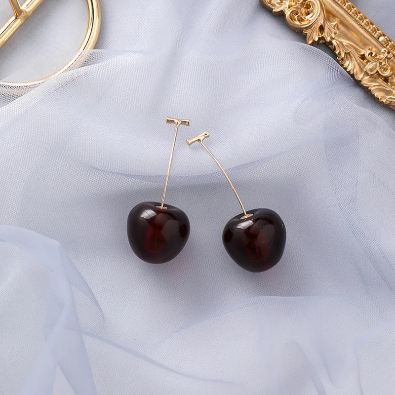 Женские серьги в виде красной вишни милые длинные с фруктами корейский стиль
