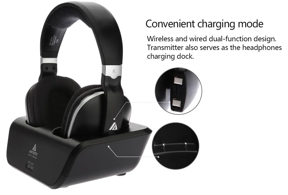 Оригинальные ARTISTE ARKON ADH300 перезаряжаемые беспроводные наушники для ТВ HiFi гарнитуры регулятор громкости 2,4G передатчик