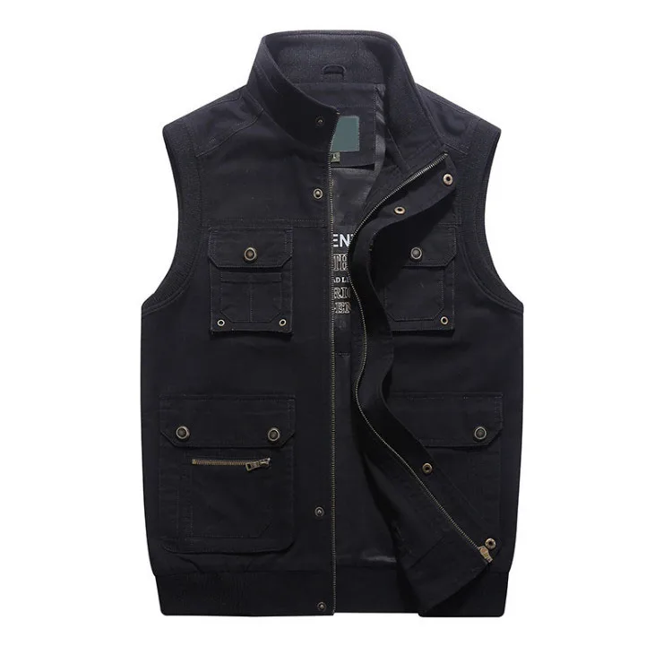 9857 Dark Blue Высококачественный хлопковый Повседневный жилет с несколькими карманами, мужской жилет, мужские жилеты, куртка без рукавов, одежда erkek yelek размера плюс - Цвет: 9857 Dark Blue