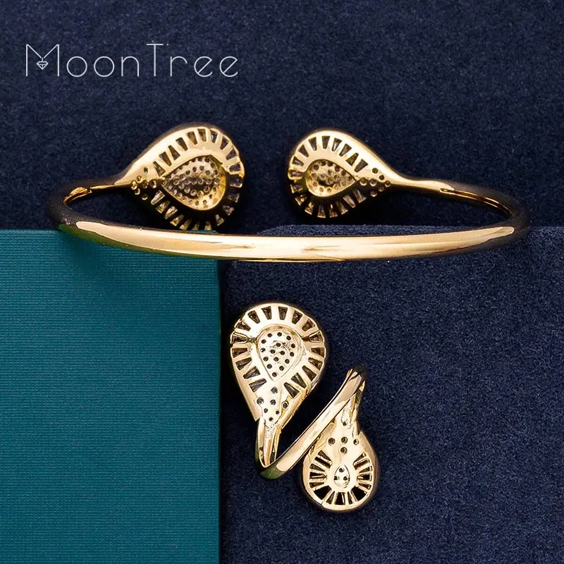 MoonTree Роскошные капли воды втулка AAA Micro кубический цирконий 2 тона свадебный