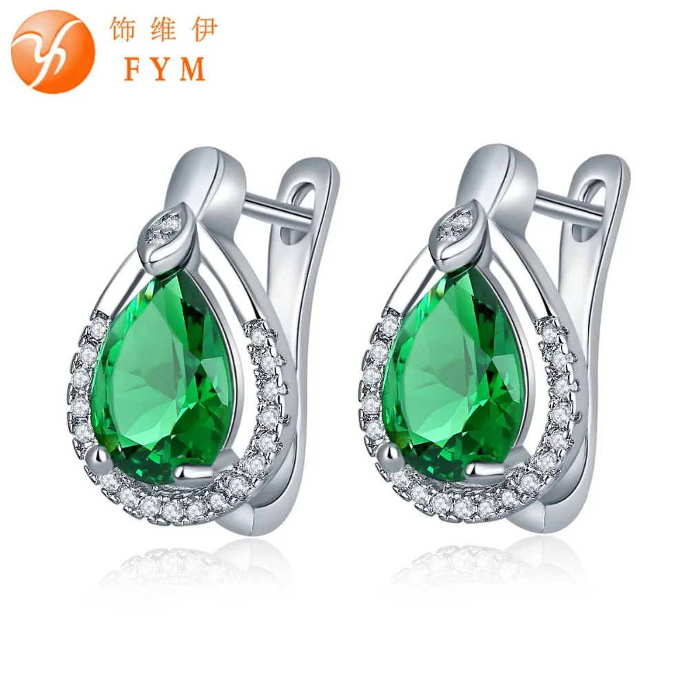 Брендовые Роскошные серьги-кольца FYM с большим зеленым кристаллом модные серьги