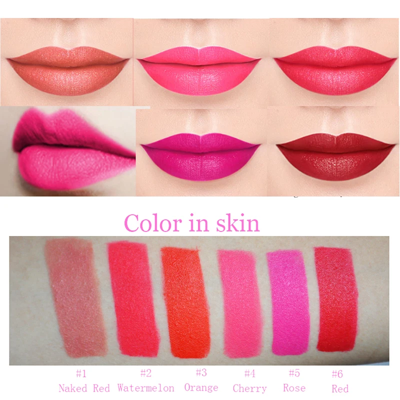 

Red&Black 6 Colors Matte Nude Lipstick Plate Professional Palette Lips Long Lasting Lipstick with Brush Makeup Set Cosmetic
