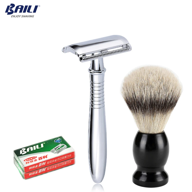 Набор бритв для влажного бритья BAILI хромированная Серебристая бритва с длинной