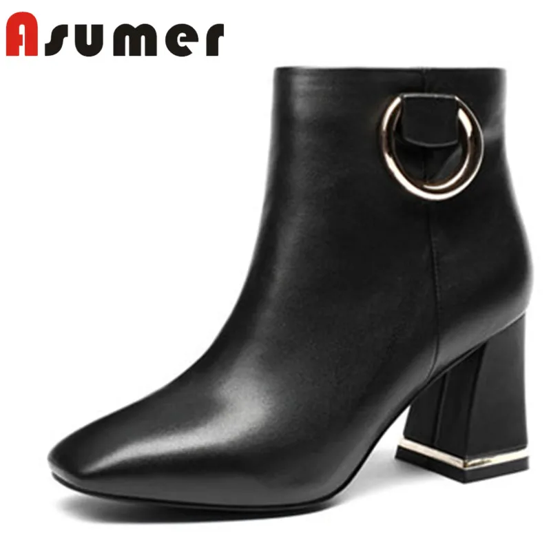 

ASUMER 2022 NEW ARRIVE adult ankle boots for women fashion autumn boots thick heels square toe genuine leather boots size34-39