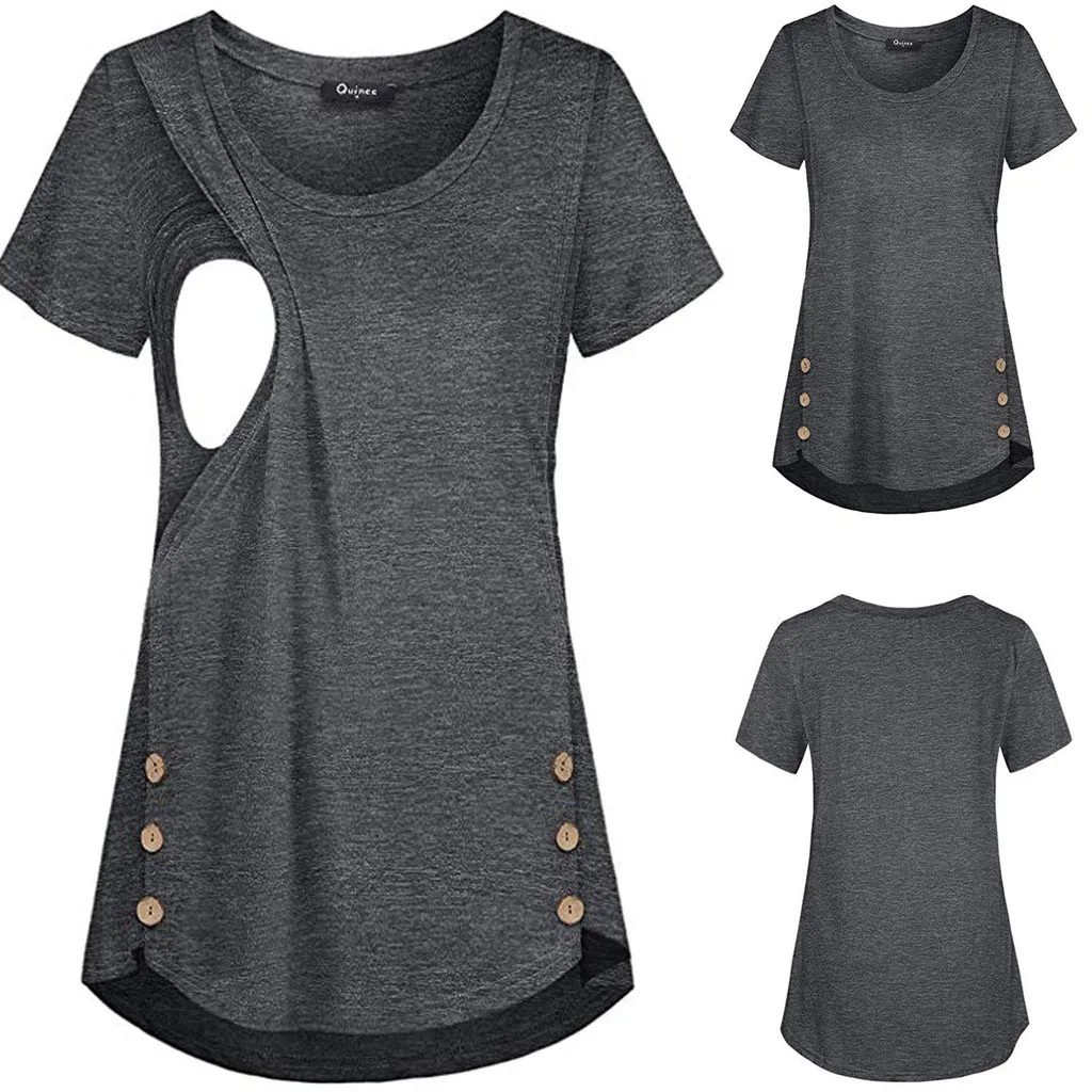 

Maternity blouse 2019 Fashion Pregnant Women Solid Color Button Breastfeeding Pregnant Women Shirt(Black)