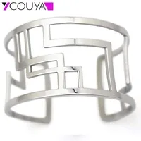 Fashion 316L Stainless Steel Cuff Bracelets and Bangles Silver Color Shiny Femininas Wide Big Bangles Hot Sale Bijoux For Women