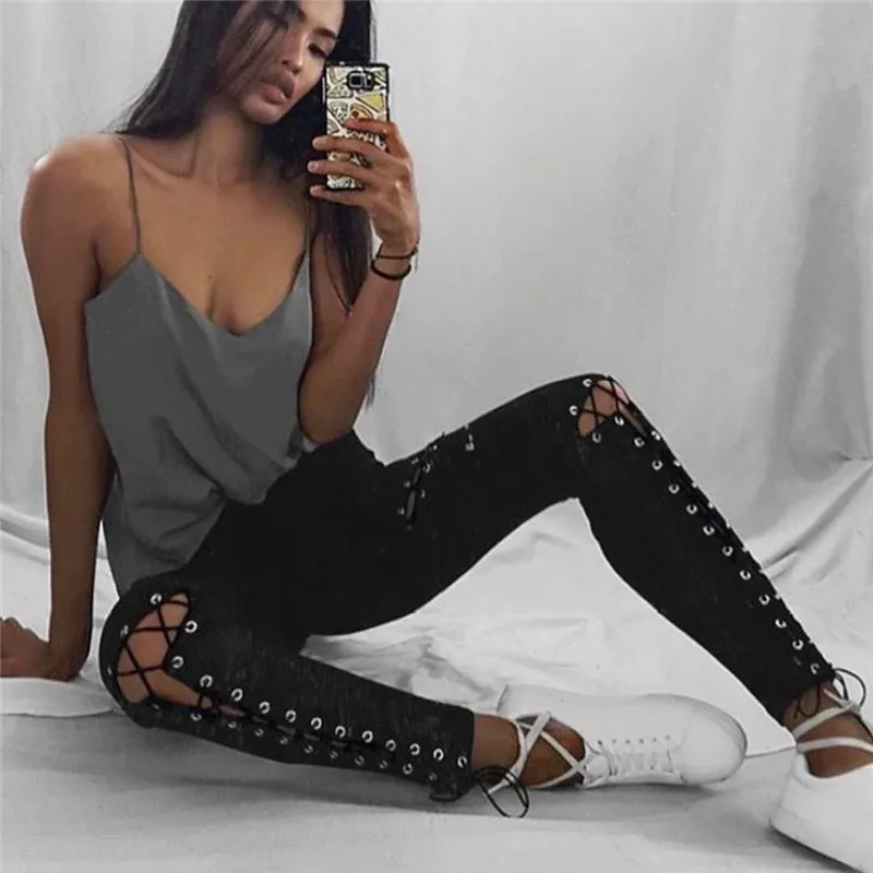 Hirsionsan замшевые кожаные штаны Осенне зимняя Дамская обувь Кружево Up Bodycon Штаны с