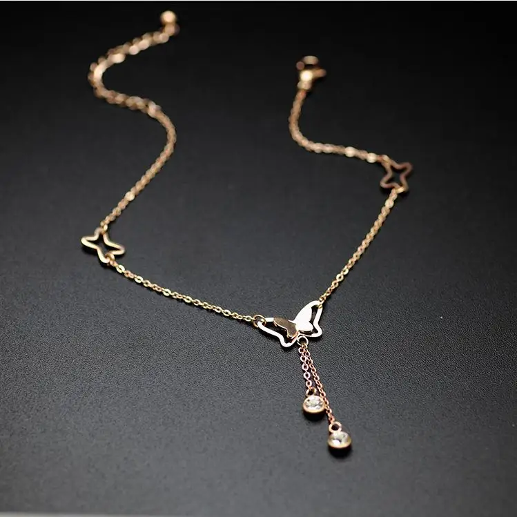 YUN RUO модный бренд браслет розового золота на лодыжку циркониевые бабочки