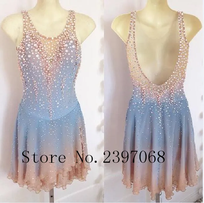 Ice Skating Dresses Blue Children Ice Skating Dress Custom Ice Skating Clothes  Women Competition Skating  Clothing B332