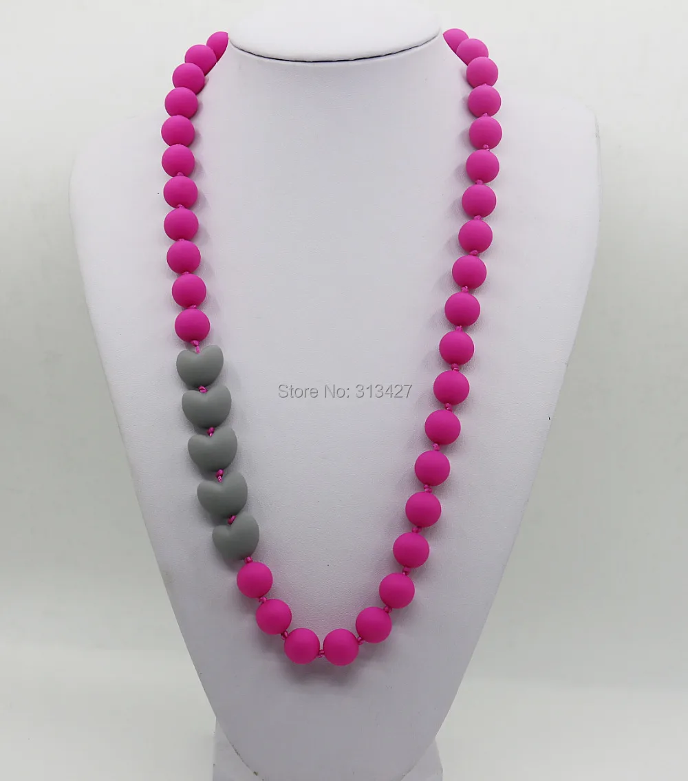 Пищевое Силиконовое ожерелье для прорезывания зубов с сердечками детское