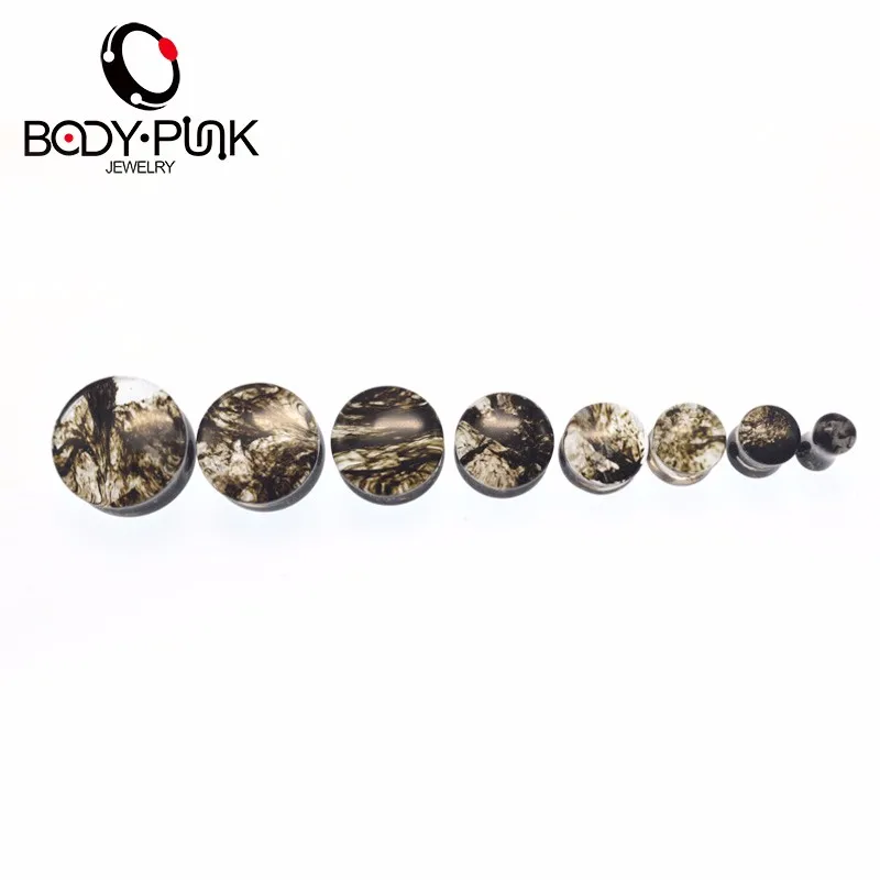 BODY PUNK 1 пара двойные пробки из Мохового стекла, пробки для уха, пробки для пирсинга, ювелирные изделия 6 мм-20 мм, PLG 080