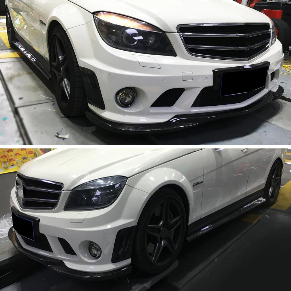 C Класс углеродного волокна передний бампер автомобиля Спойлер для Mercedes Benz W204 C63 AMG седан купе 2008 2009 2010 2011