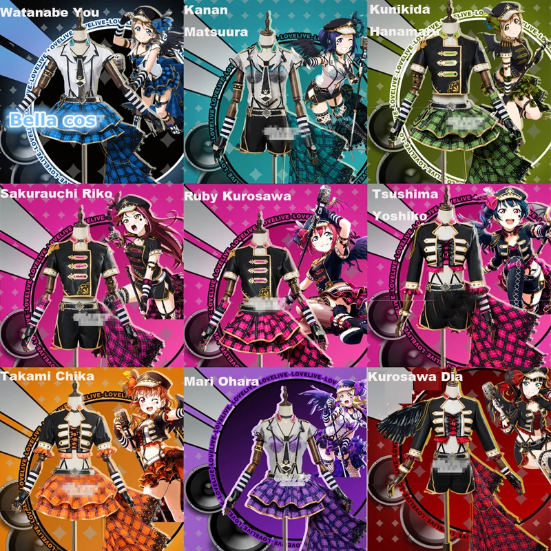 Lovelive sunshine Aqours костюм для косплея панк Рок Чика таками платье сцены карнавальные